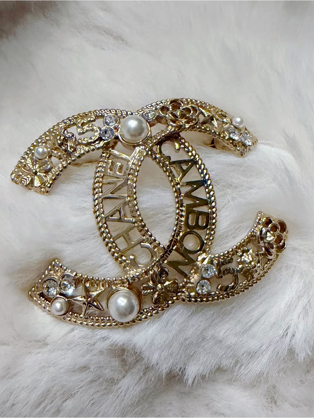 Chanel Cambon CC Pearl and Crystal Brooch